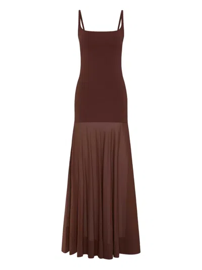 St Agni Circle Hem Silk-blend Maxi Dress In Brown