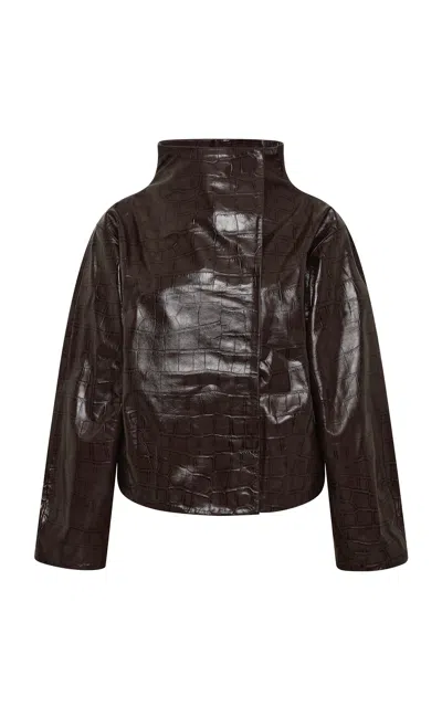 St Agni St. Agni Cocoon Crocodile-effect Leather Jacket In Brown