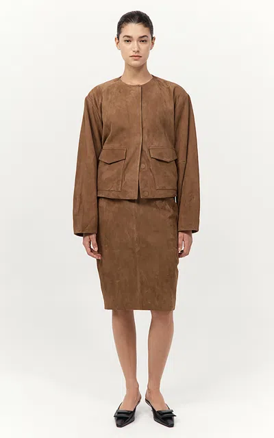 St Agni Cocoon Suede Bomber Jacket In Brown
