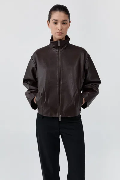 St Agni Cocoon Zip Leather Jacket In Brown