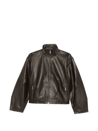 St Agni Cocoon Zip Leather Jacket In Brown