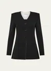 St Agni Black Raw Edge Collarless Blazer In Black