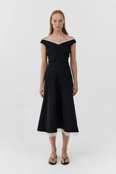 St Agni Compact Cotton Off Shoulder Dress In Black