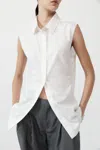 St Agni Cotton Belted Sleeveless Shirt In White
