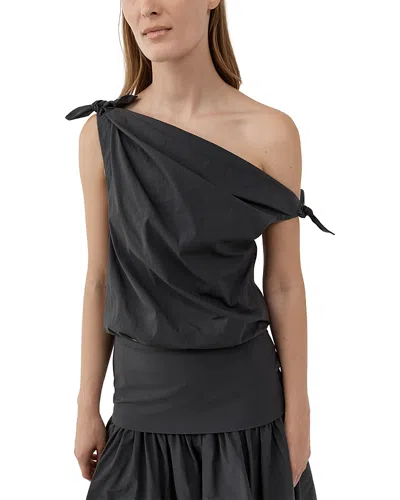St Agni Cotton Blend Asymmetric Bow Top In Black