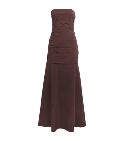 St Agni Cotton-blend Strapless Maxi Dress In Burgundy