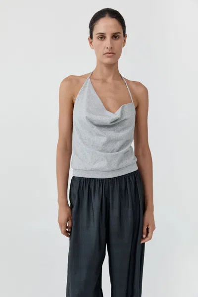 St Agni Cotton Jersey Halter Top In Light Grey Marle