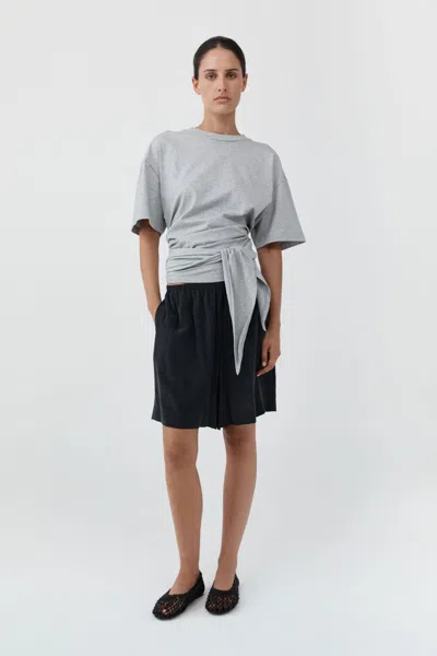 St Agni Cotton Jersey Split Back Tee In Light Grey Marle