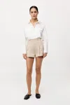 St Agni Paperbag-waist Cotton Shorts In Champagne