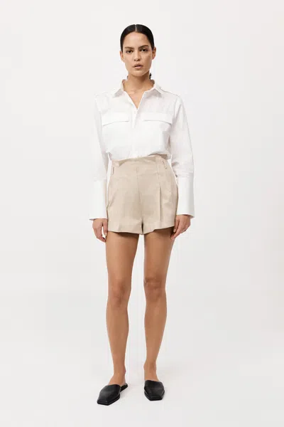 St Agni Cotton Paperbag Waist Shorts In Gold