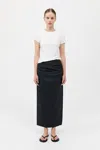 St Agni Cotton Tuck Midi Skirt In Black