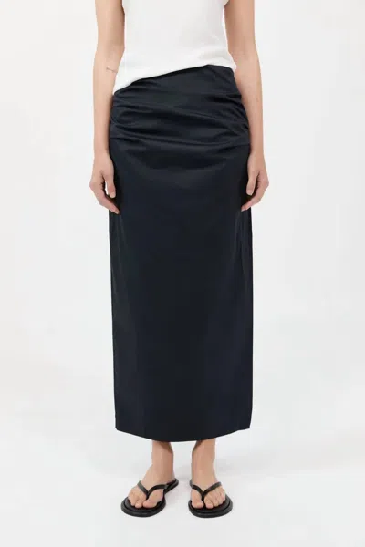 St Agni Cotton Tuck Midi Skirt In Black