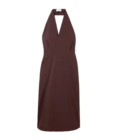 St Agni Cotton-blend Poplin Halterneck Wrap Dress In Brown