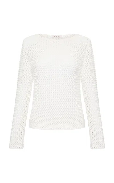 St Agni Crocheted Cotton Sweater In Off-white