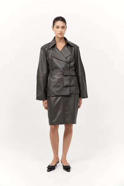 St Agni Cropped Leather Trench