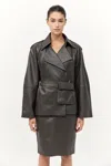 St Agni Cropped Leather Trench In Brown
