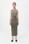 St Agni Cupro Jersey Drape Dress In Smokey Olive