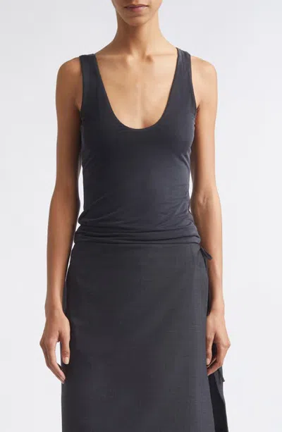 St Agni St. Agni Cupro Jersey Low Scoop Top In Black