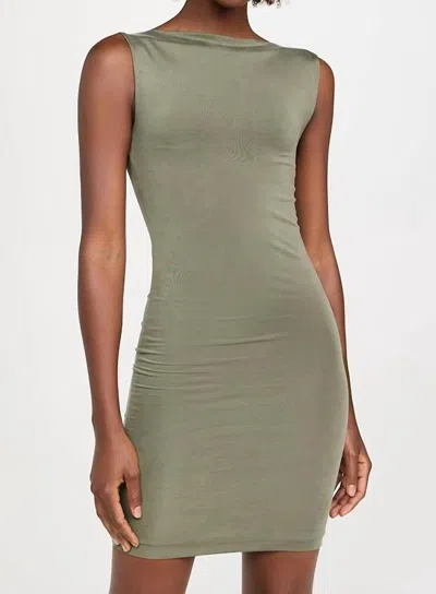 St Agni Cupro Jersey Mini Dress In Smokey Olive