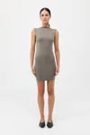 St Agni Cupro Jersey Mini Dress In Smokey Olive