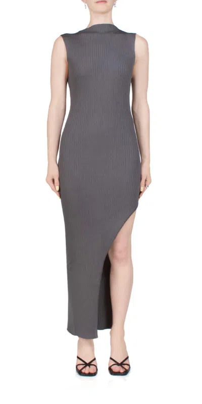 St Agni Cut Away Knit Dress In Stone Grey In Black