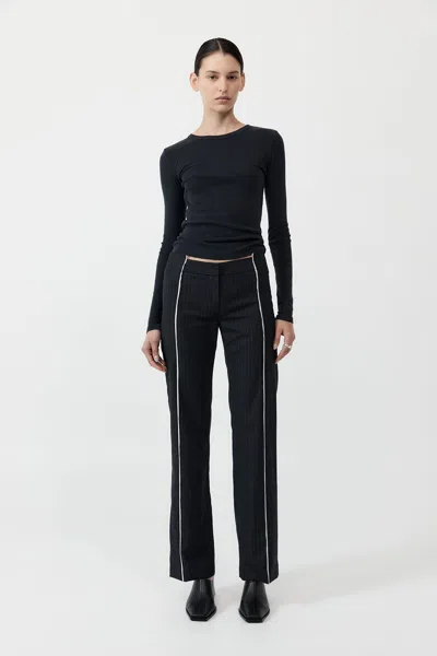 St Agni Deconstructed Pinstripe Trousers In Black