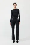 St Agni Deconstructed Pinstripe Trousers In Black
