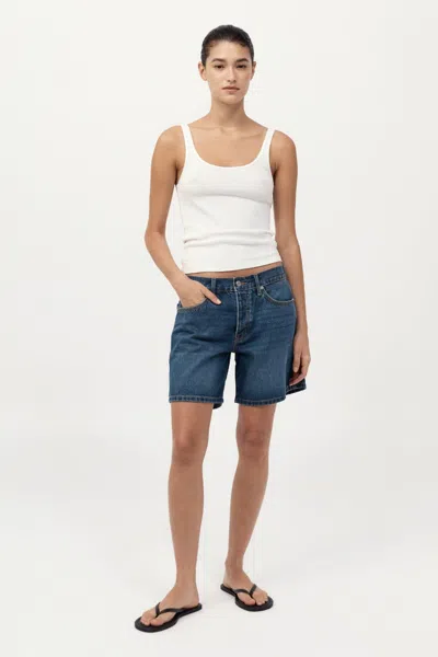 St Agni Denim Mid Rise Shorts In Purple