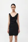 St Agni Draped Tencel-linen Mini Dress In Black