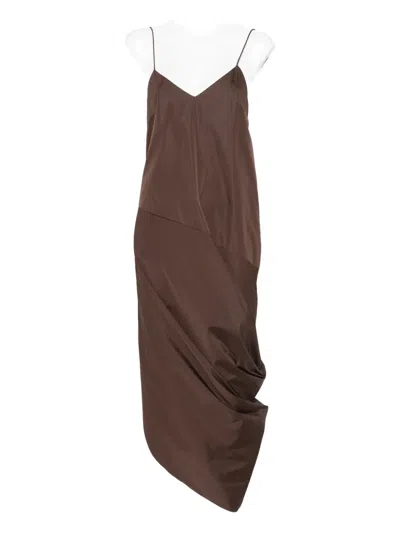 ST AGNI PAPER-TAFFETA DRAPE-DETAIL MIDI DRESS