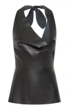 St Agni Draped Leather Halter Top In Black