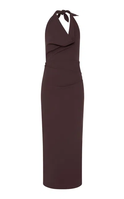 St Agni Draped Nylon-cotton Halter Maxi Dress In Burgundy