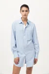 St Agni Drawstring Mini Shirt Dress In Blue