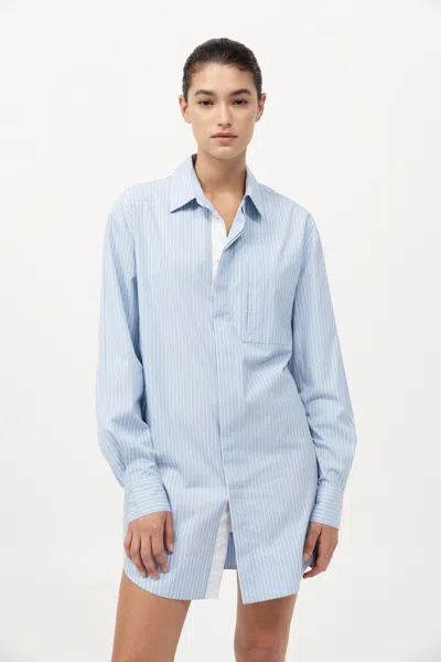 St Agni Drawstring Mini Shirt Dress In Blue
