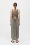 St Agni Drawstring Silk Dress In Smokey Olive