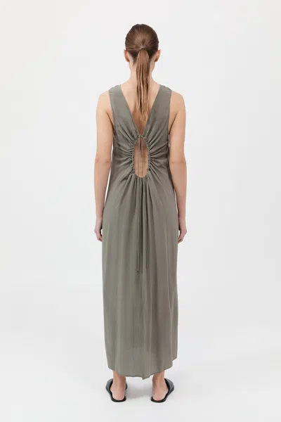 St Agni Drawstring Silk Dress In Smokey Olive