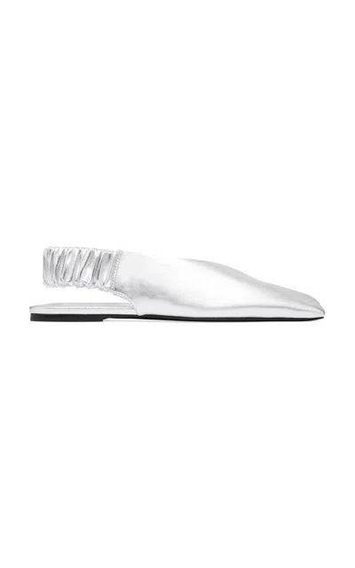 St Agni Envelope Slingback Leather Flats In Silver