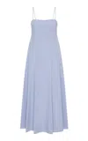 St Agni Everyday Pleated Cotton-blend Midi Dress In Blue