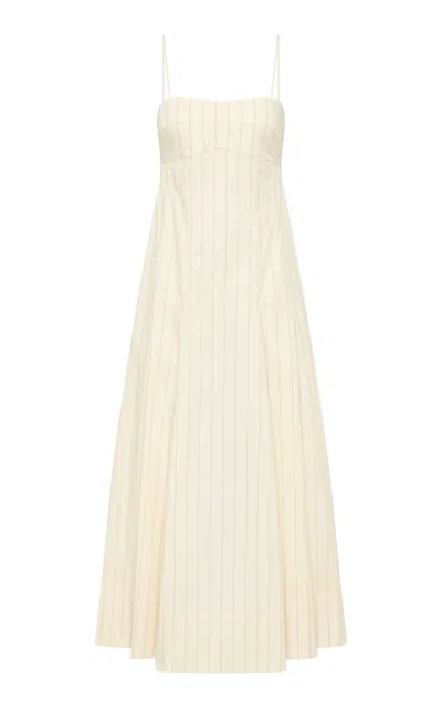 St Agni Everyday Pleated Cotton-blend Midi Dress In Neutral