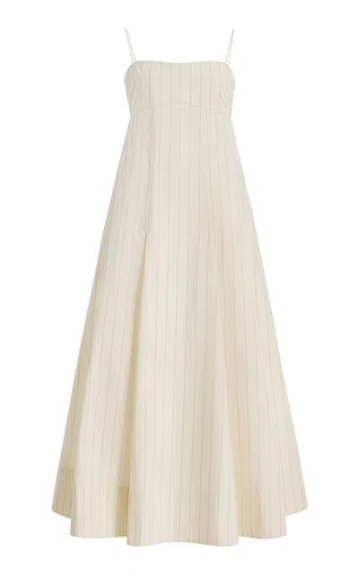 St Agni St. Agni Everyday Pleated Striped Cotton-blend Midi Dress In White