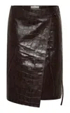 St Agni St. Agni Everyday Wrap Crocodile-effect Leather Skirt In Brown