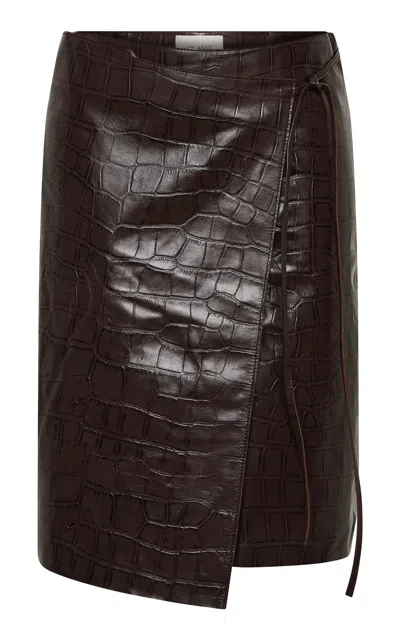 St Agni St. Agni Everyday Wrap Crocodile-effect Leather Skirt In Brown