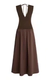St Agni Exclusive Knit And Cotton Maxi Circle Dress In Brown