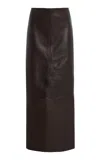 St Agni Exclusive Leather Maxi Column Skirt In Brown