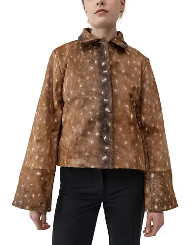 St Agni Fawn Minimal Patterned Leather Jacket In Brown