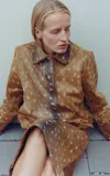 St Agni Fawn Minimal Patterned Leather Jacket In Brown