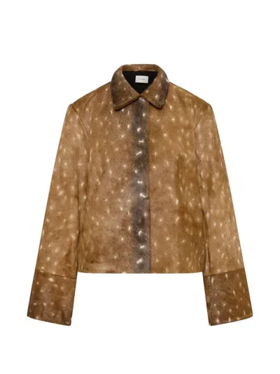 St Agni Fawn Minimal Patterned Leather Jacket In Brown
