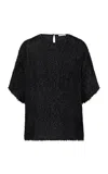 St Agni Feathered Silk-blend Jacquard T-shirt In Black
