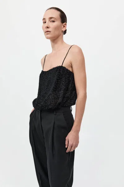 St Agni Feathered Silk Cami In Black