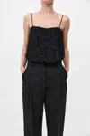 St Agni Feathered Silk Camisole In Black In Black
